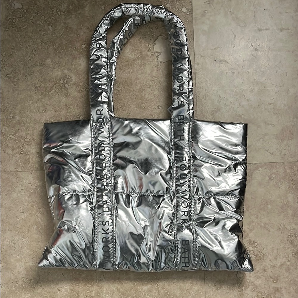 NWT! Bath & Body Works Silver Metallic Tote Bag
